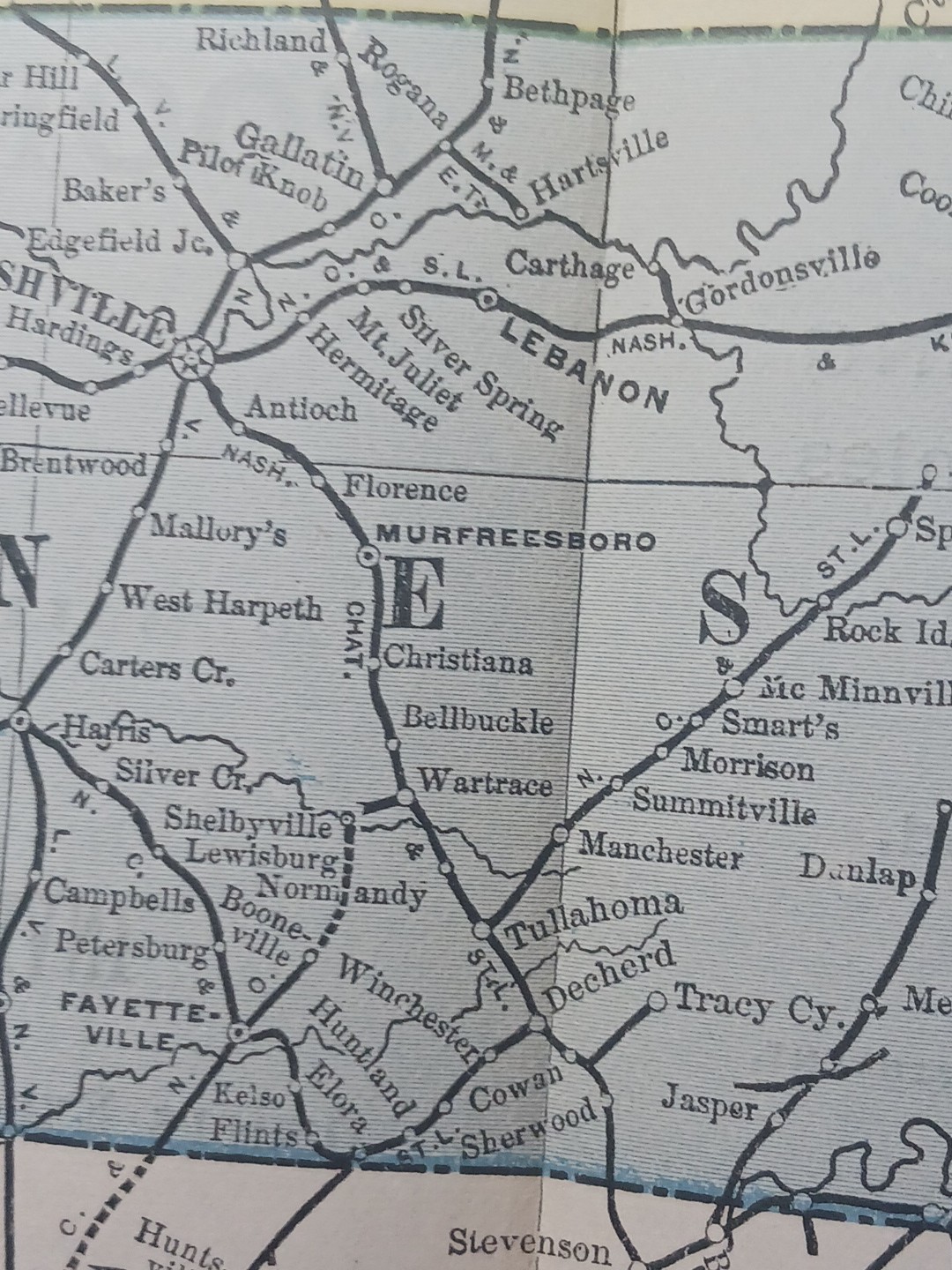 1892 Antique RAILROAD MAP Kentucky & Tennessee all Train Route Lines Mark 9×11″