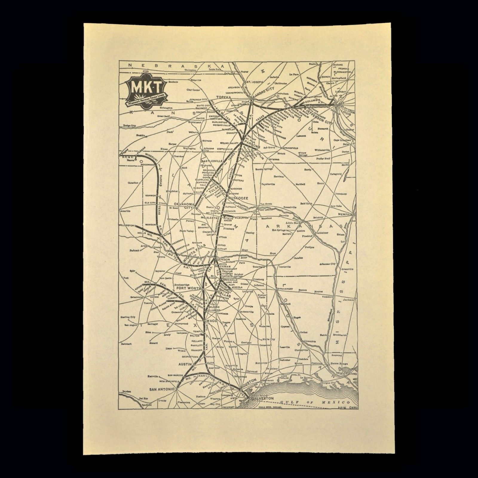 Vintage MKT Railway Map ca 1939 Antique MISSOURI KANSAS TEXAS Railroad Lines Map