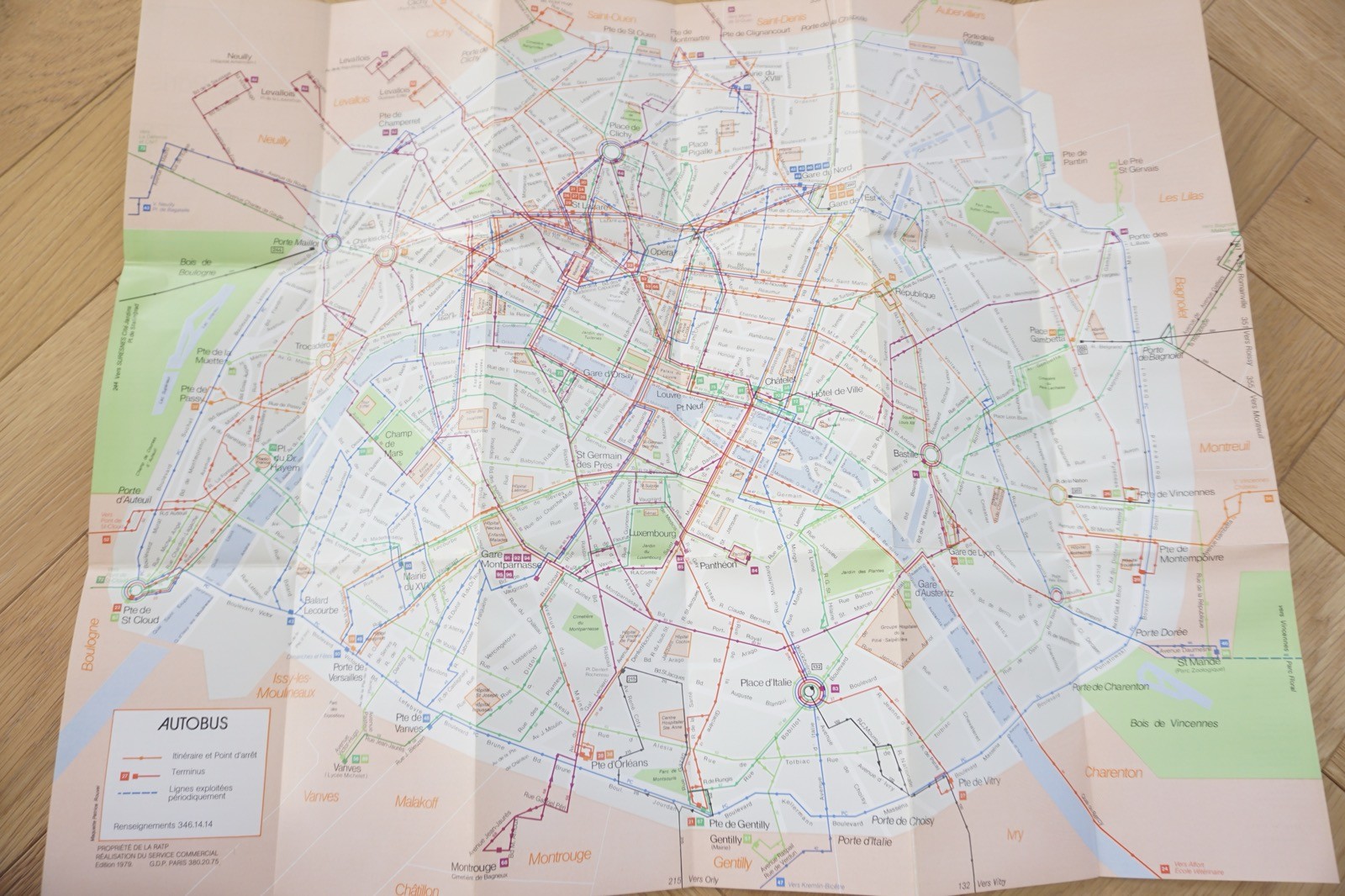 1976 & 1979 Paris Autobus Metro Map Bus Railway Map x2 France