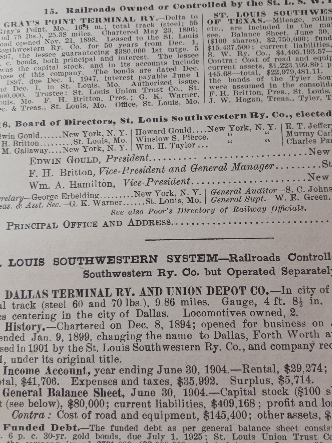 1905 Train Route Map + Report ST LOUIS SOUTHWESTERN RAILROAD Cotton Belt Route