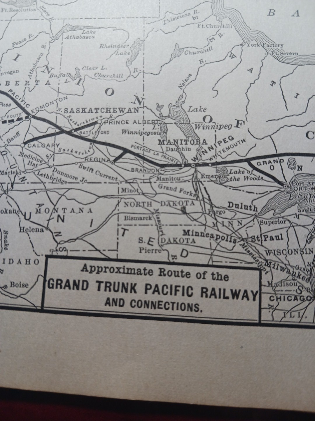 ~1906 Train Route Map GRAND TRUNK PACIFIC RAILWAY Canada Railroad & Connections