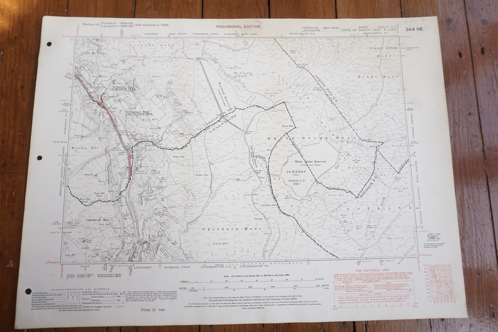 1938 Todmorden Sowerby Yorkshire Railway OS Linen Map Ref 19
