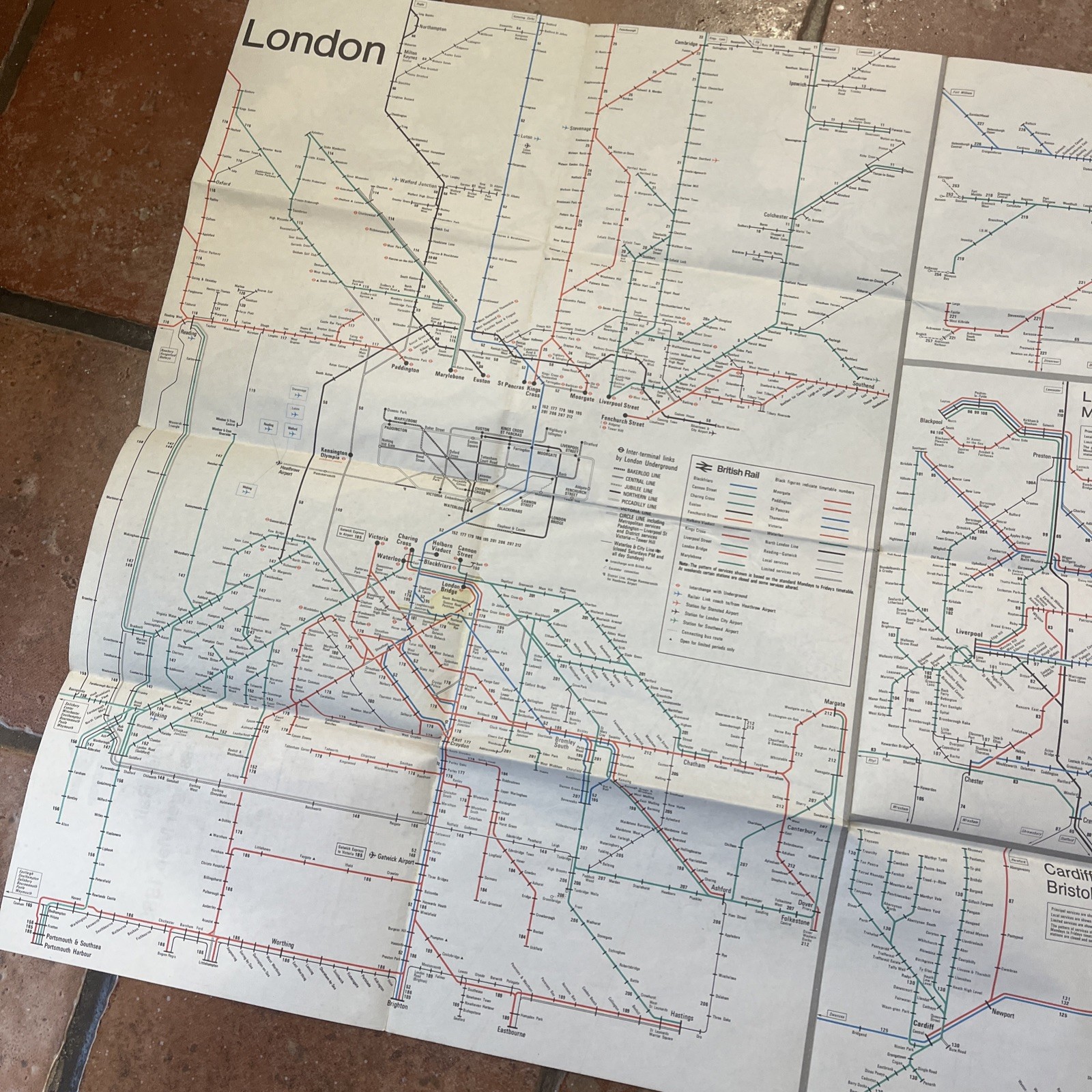 British Rail Passenger Map 1989 London, Midlands, Wales, Scotland Detailed Maps
