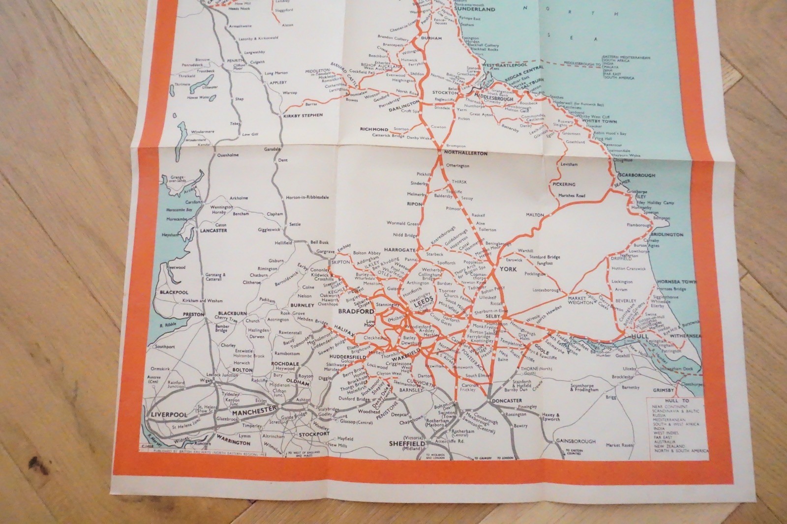 1957 British Rail North Eastern Passenger Network Railway System Map