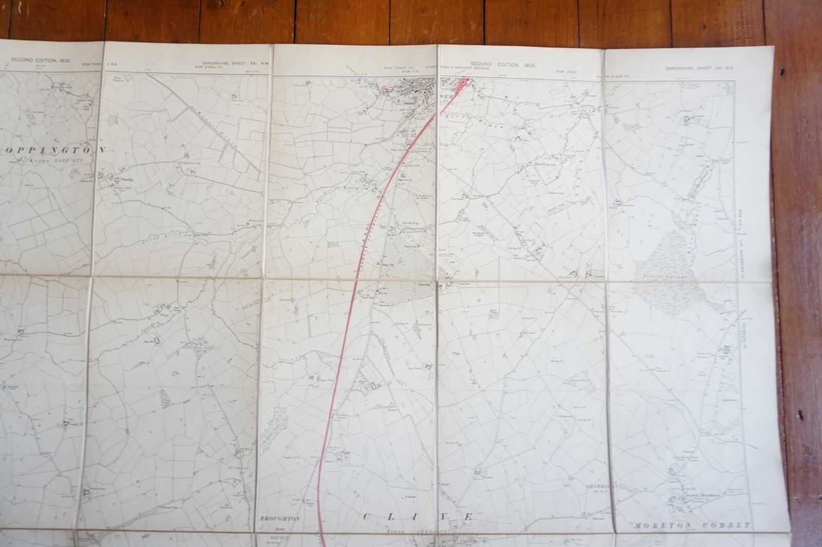 1903 Wem Hadnall Yorton Loppington Shropshire Ordance Railway Linen Map