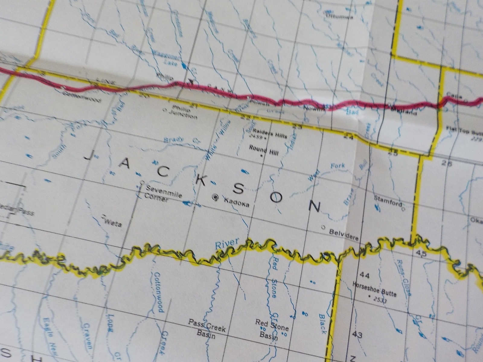 Map Burlington Northern South Dakota State Railroad Map 1983 August
