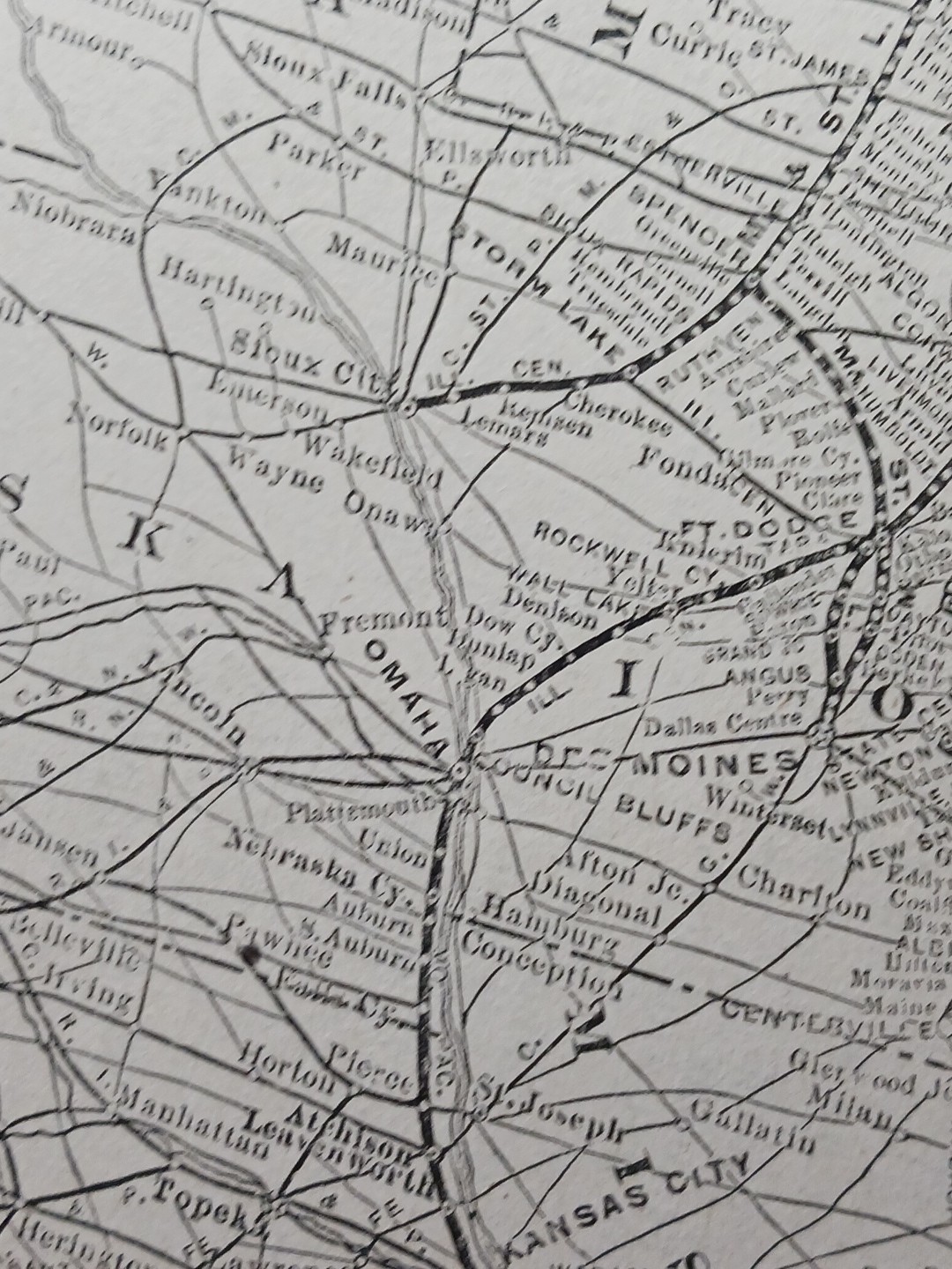 ~1910 Train Route Map IOWA CENTRAL ROUTE all Railroad Lines Stations SD MO IL NE