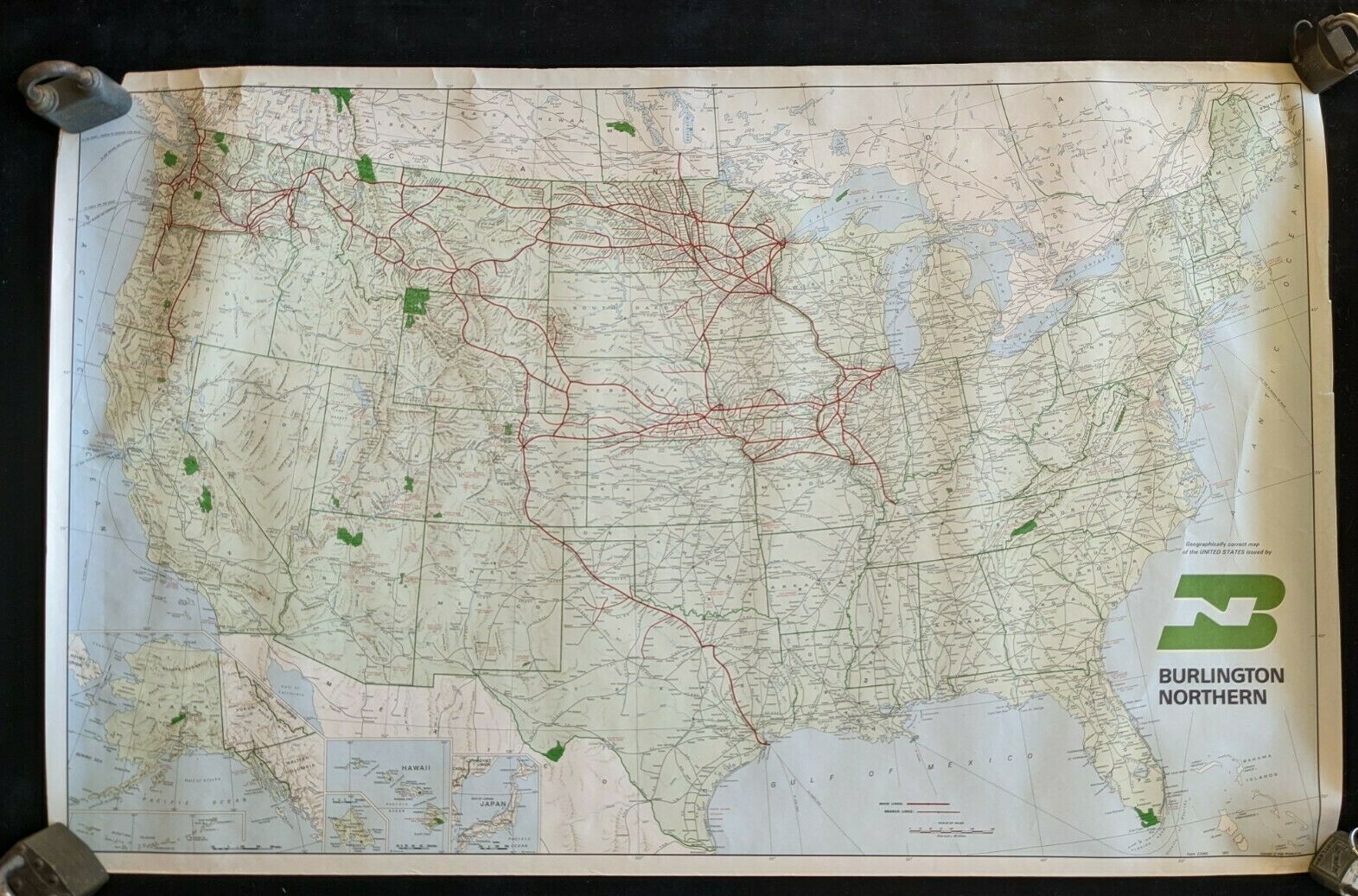 1971 Burlington Northern RR United States Route Map 32.5 x 21 Wall map