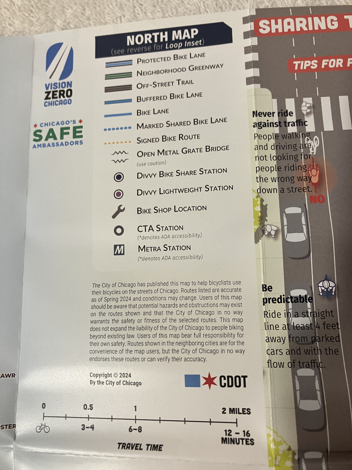 New CHICAGO BIKE MAP Hand-Held Foldable 2-Sided Trails, Bike Lanes & Routes 2024