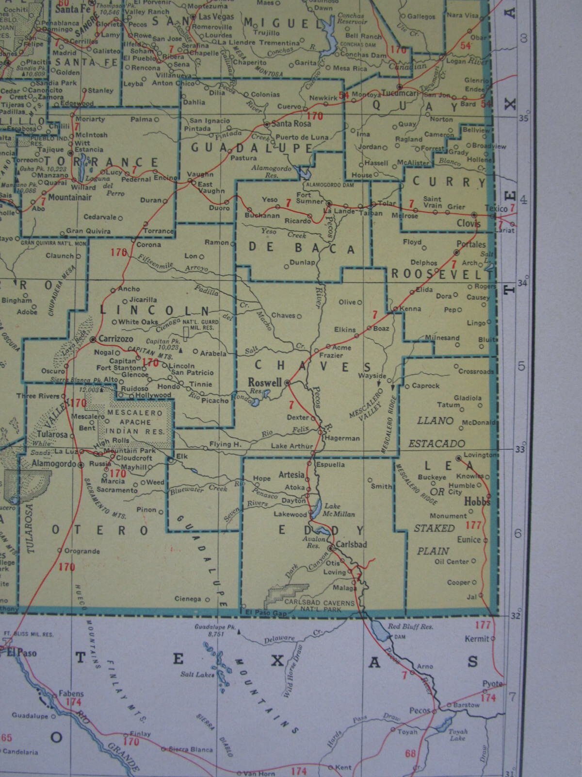NM NJ Vtg 1942 NEW MEXICO RAILROAD Map. PECOS VALLEY SOUTHERN ~or~ NEW JERSEY