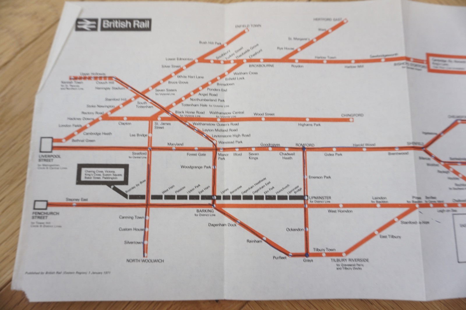 1971 Eastern Region British Rail Railway Map Liverpool & Fenchurch Street
