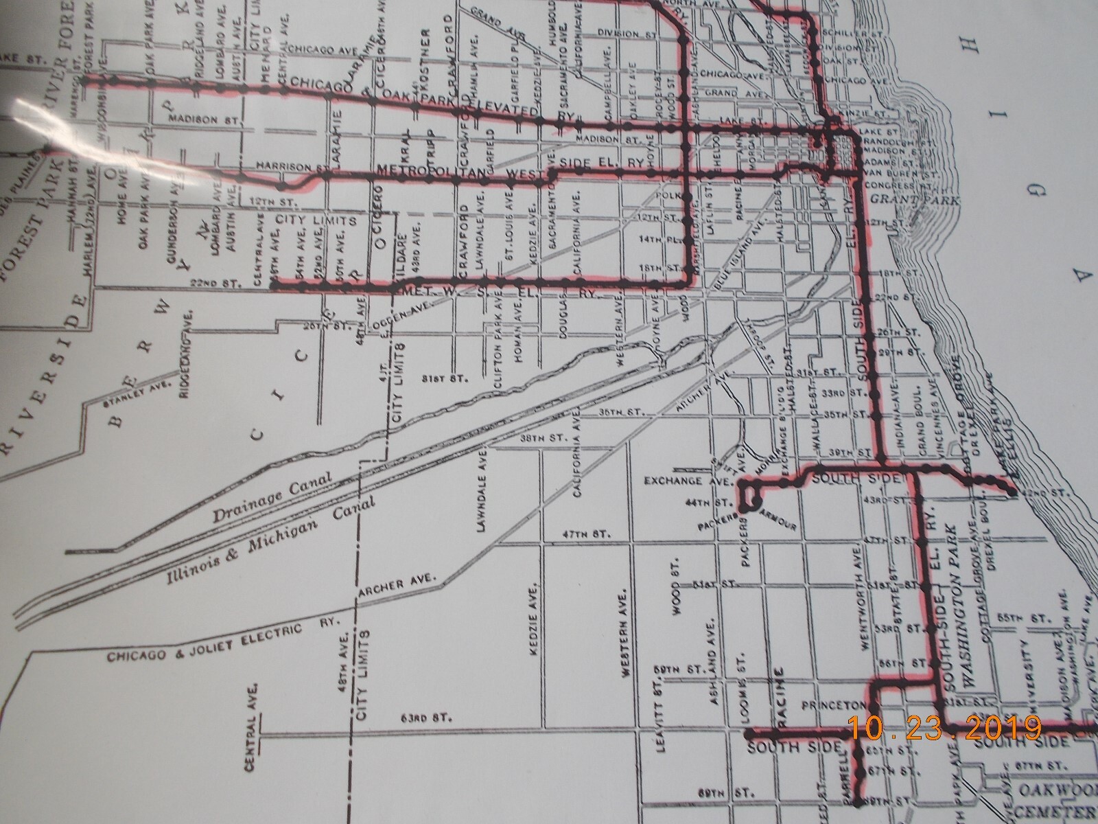 Chicago Elevated Railways System Facsimilie Map dated 1912