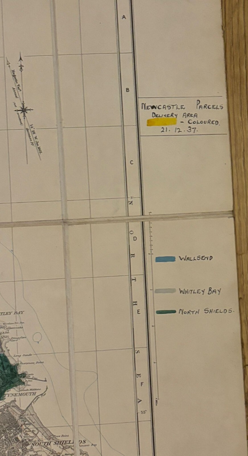 Newcastle 1929 NERMap Railway Parcels delivered Handwritten Map Whitley Bay +