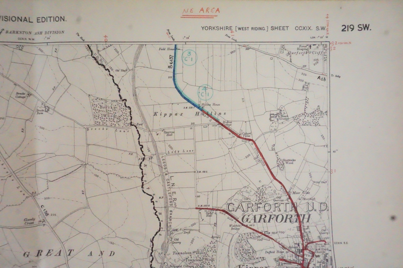 1938 Swillington Garforth Kippax Yorkshire LNER Railway OS Linen Map Ref 55 *
