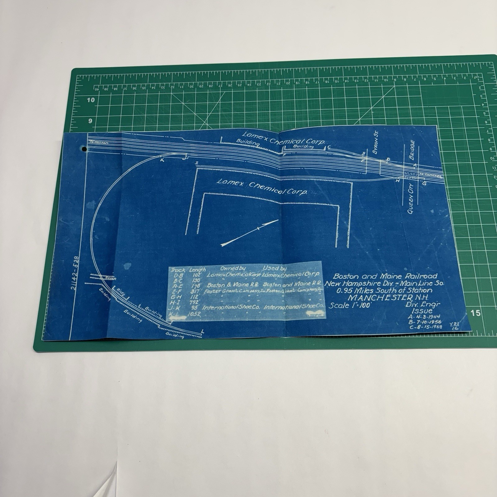 Boston and Maine Railroad Blueprint Vintage 1950s Main Line in Manchester, NH
