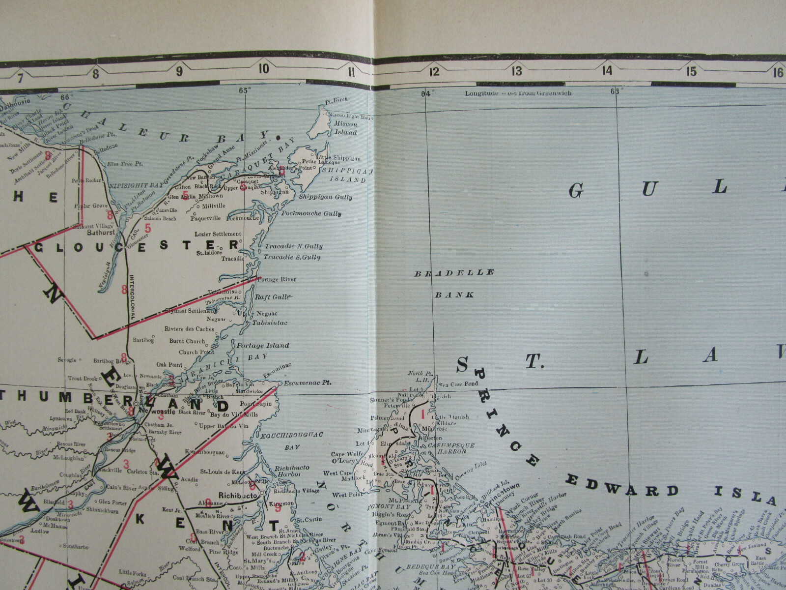 1895 Antique NEW BRUNSWICK & NOVA SCOTIA CANADA Cram RAILROAD Map ELGIN HAVELOCK
