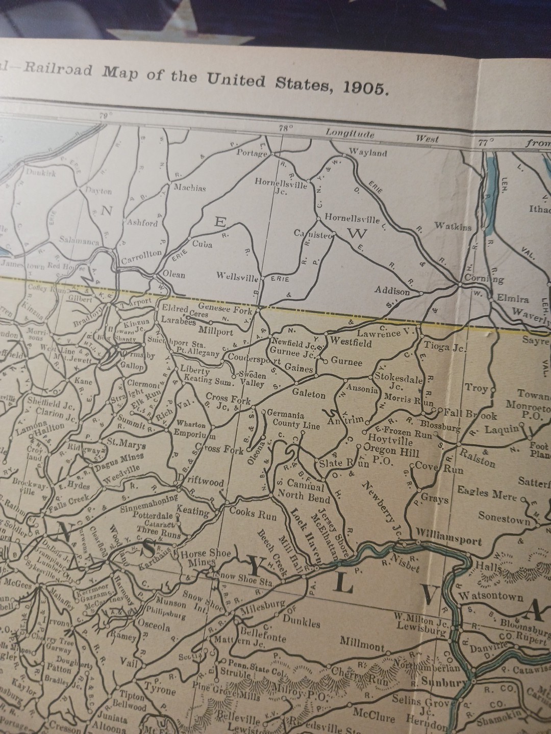 1905 Train Route Map PENNSYLVANIA New Jersey ALL old Railroad Lines Towns 11×9″