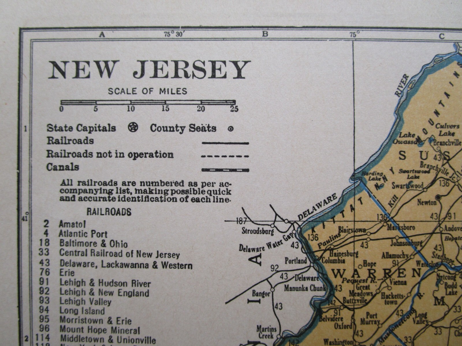 NM NJ Vtg 1939 NEW MEXICO RAILROAD Map. SANTA FE NORTHWESTERN RR or NEW JERSEY