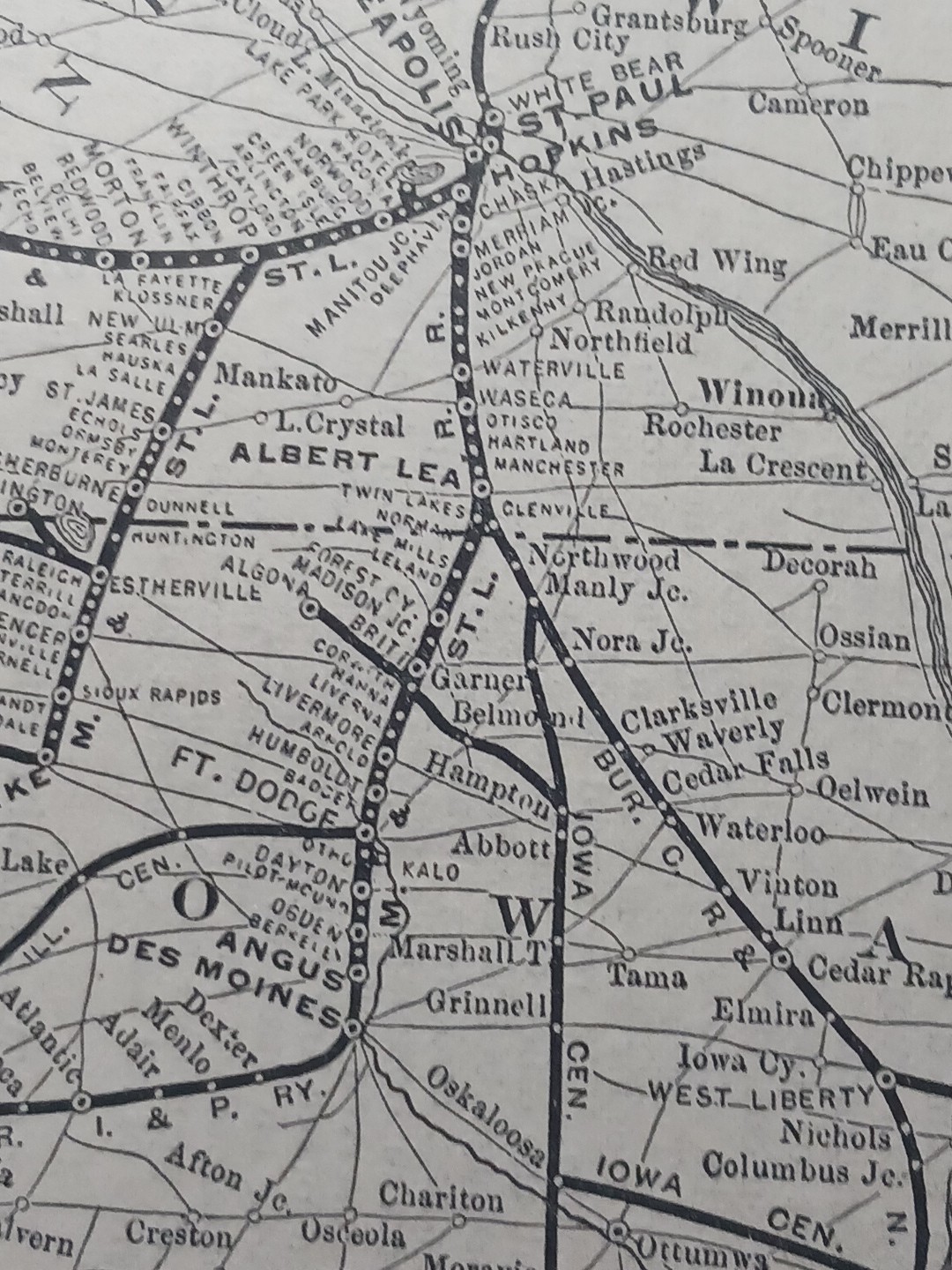 1901 Railway Map MINNEAPOLIS & ST LOUIS RAILROAD + Connections All Train Routes