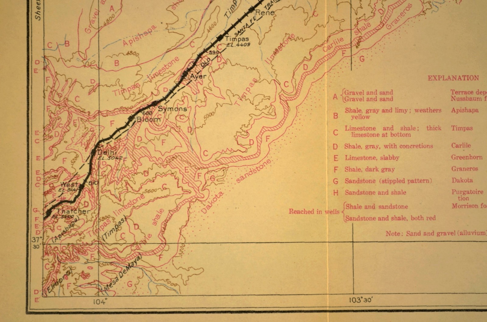1915 Antique Santa Fe Railroad Map La Junta Colorado Las Animas CO Geological