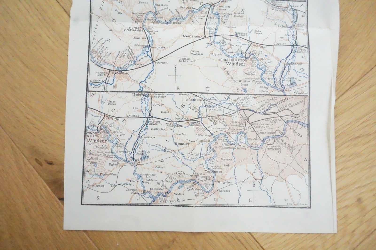 1913 GWR River Thames Original Railway Map Express Services