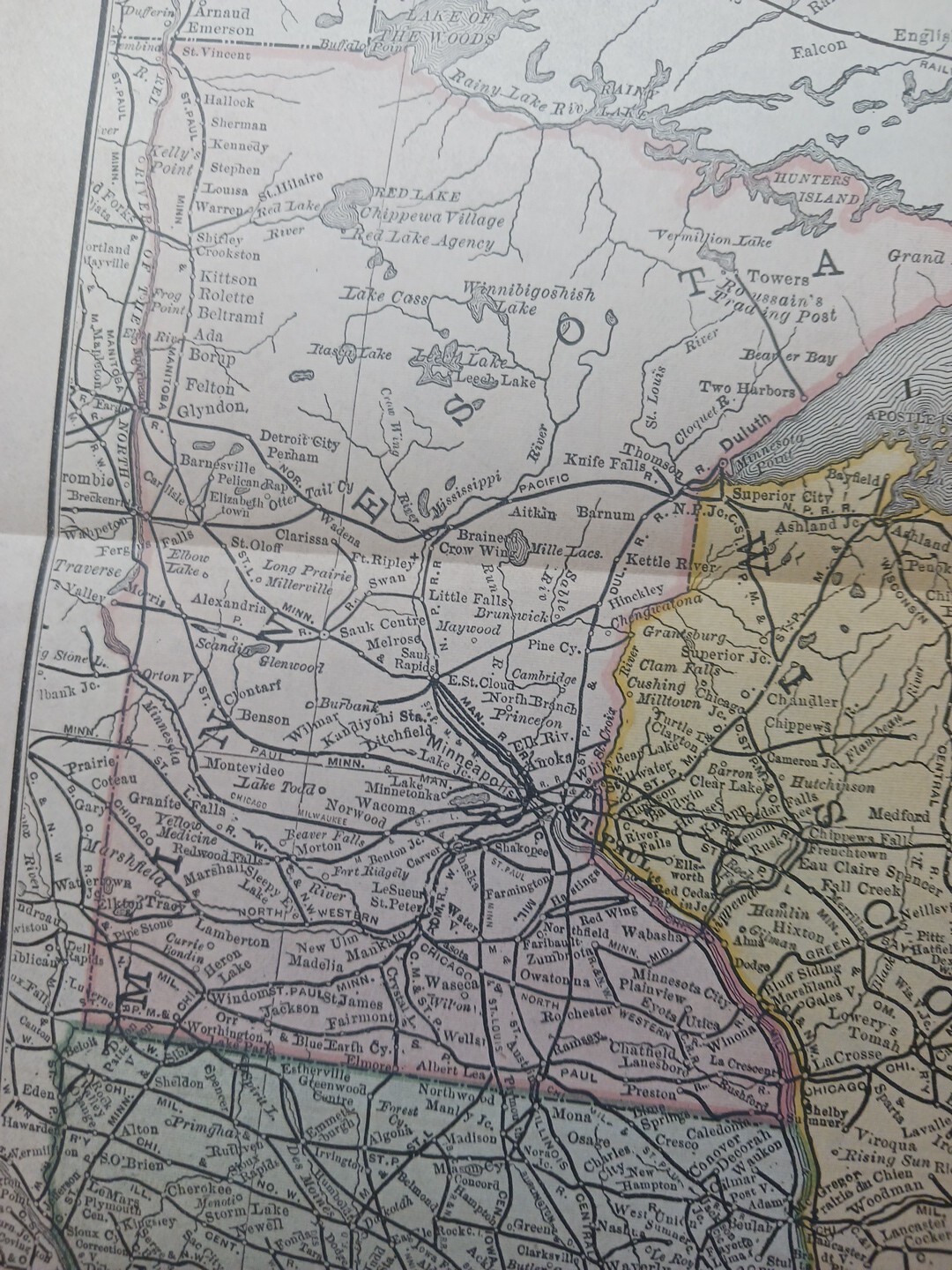 Dated 1886 Train Route Map Wisconsin Minnesota Iowa All Railroad Lines 9″x12″
