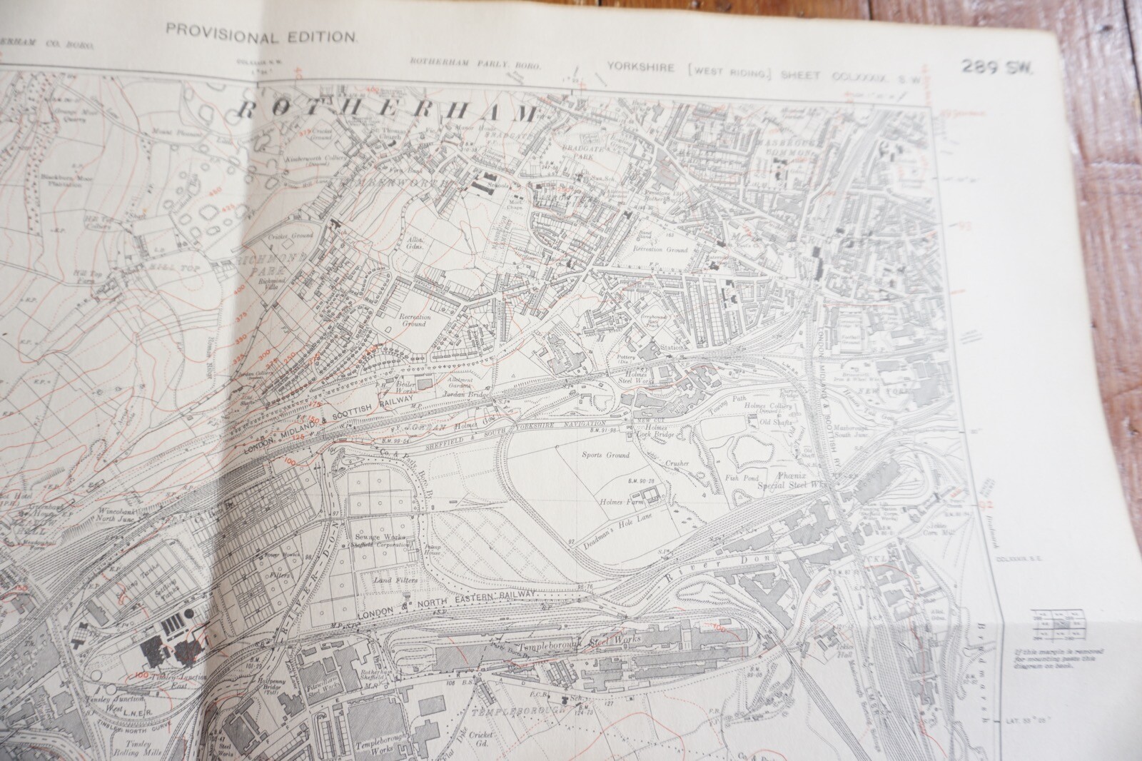1938 Rotherham Tinsley Sheffield Yorkshire LMS LNER Railway OS Linen Map Ref 27