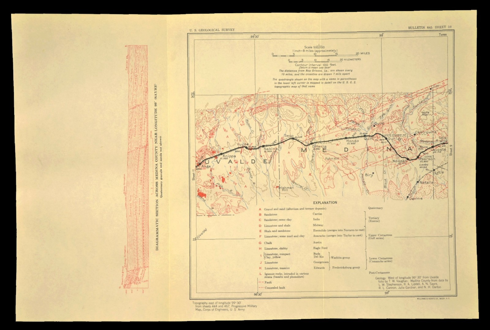 Southern Pacific RR Map Hondo Texas Medina County Castroville Devine Lytle