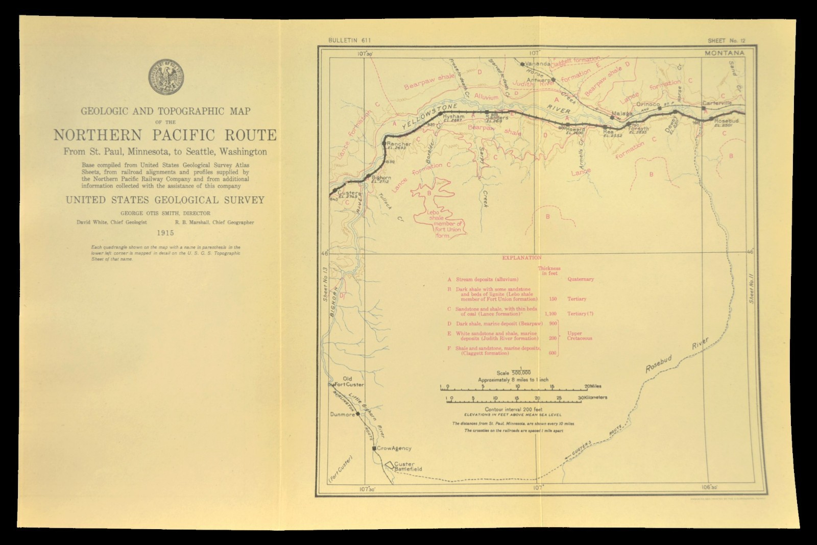Antique Northern Pacific Railroad Map Crow Agency Montana Custer Battlefield