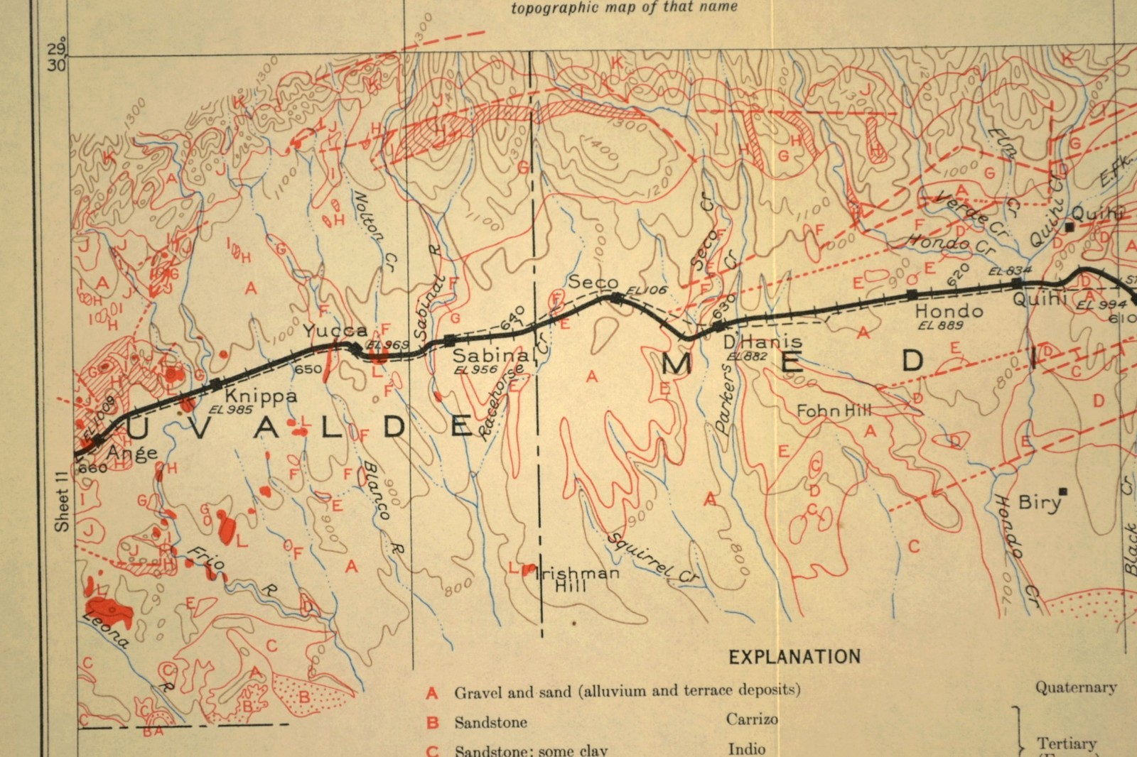 Southern Pacific RR Map Hondo Texas Medina County Castroville Devine Lytle