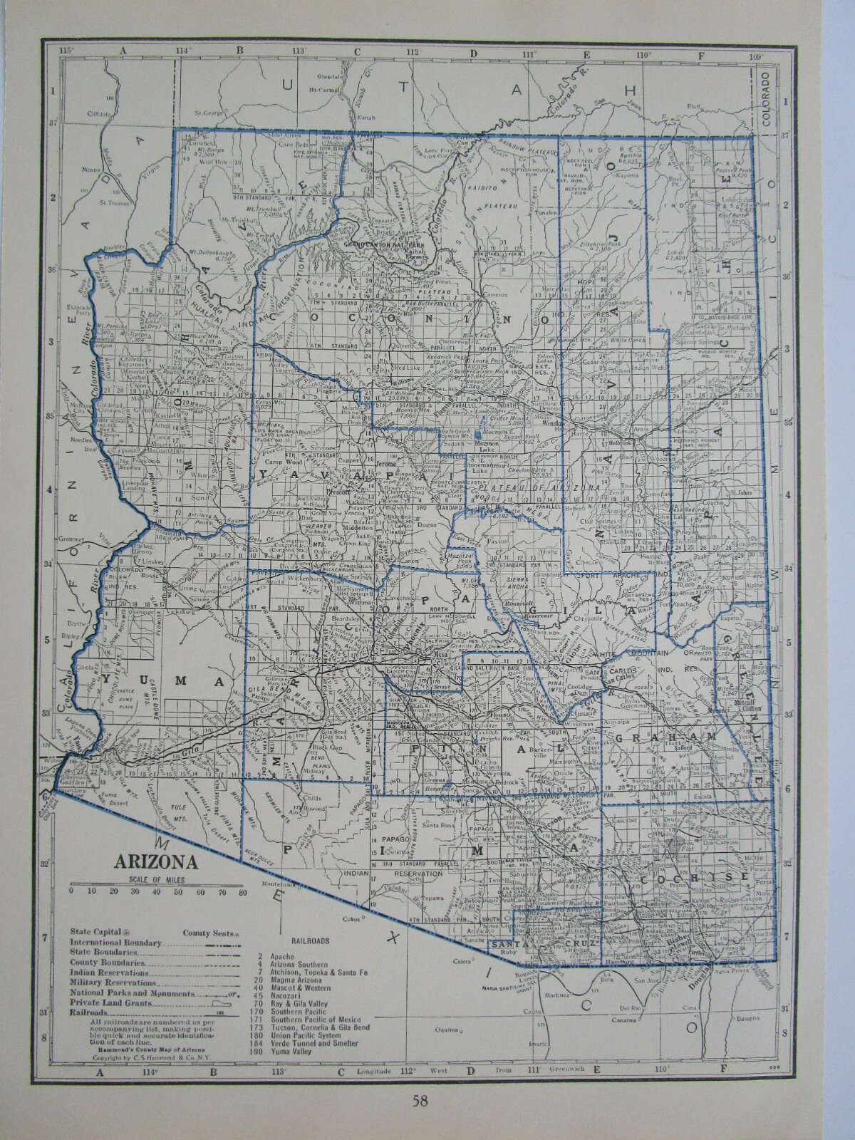 AZ AL GREAT DEPRESSION era 1931 ARIZONA RAILROAD Map NACOZARI RR or ALABAMA