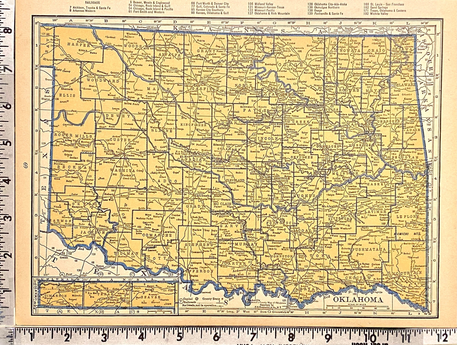 OKLAHOMA & OREGON c 1935 County & Railroad Maps. Hammond & Co. 9×12″ VG-FINE