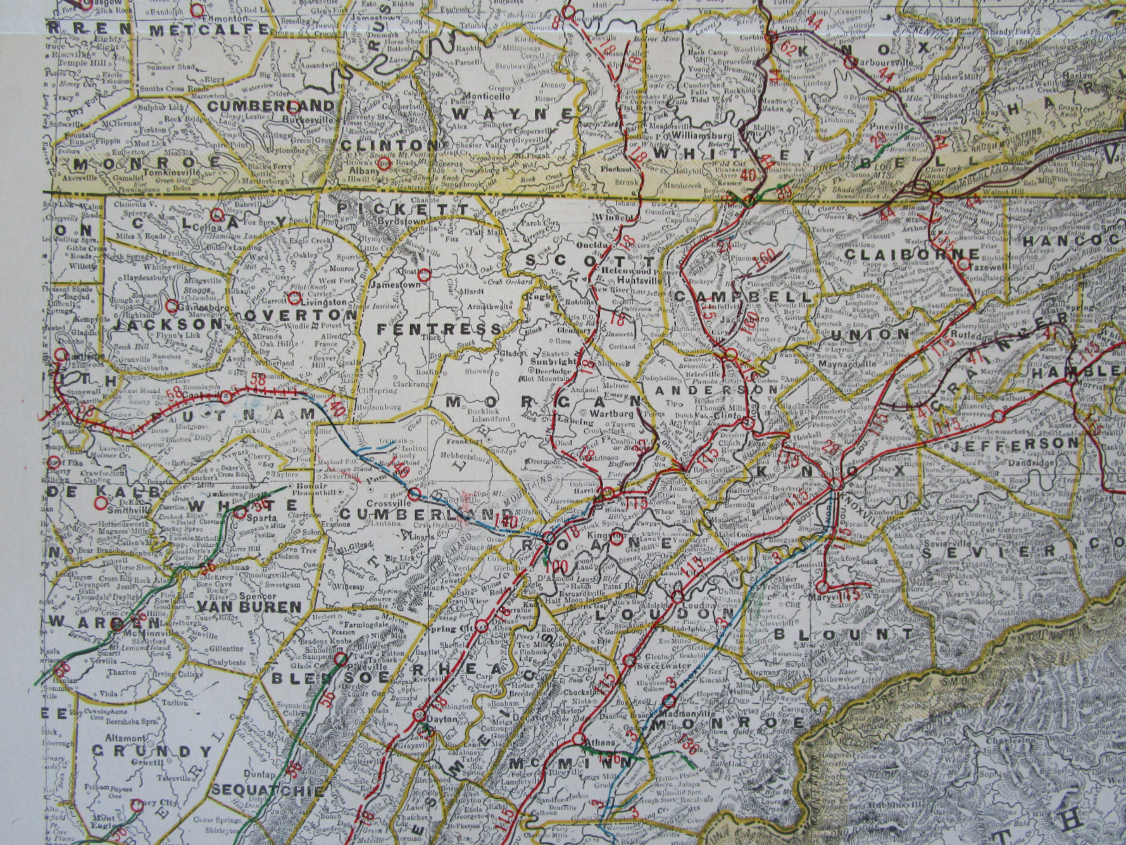 KY TN 1901 EASTERN KENTUCKY & TENNESSEE Cram RAILROAD Map CHATTANOOGA LOOKOUT MT