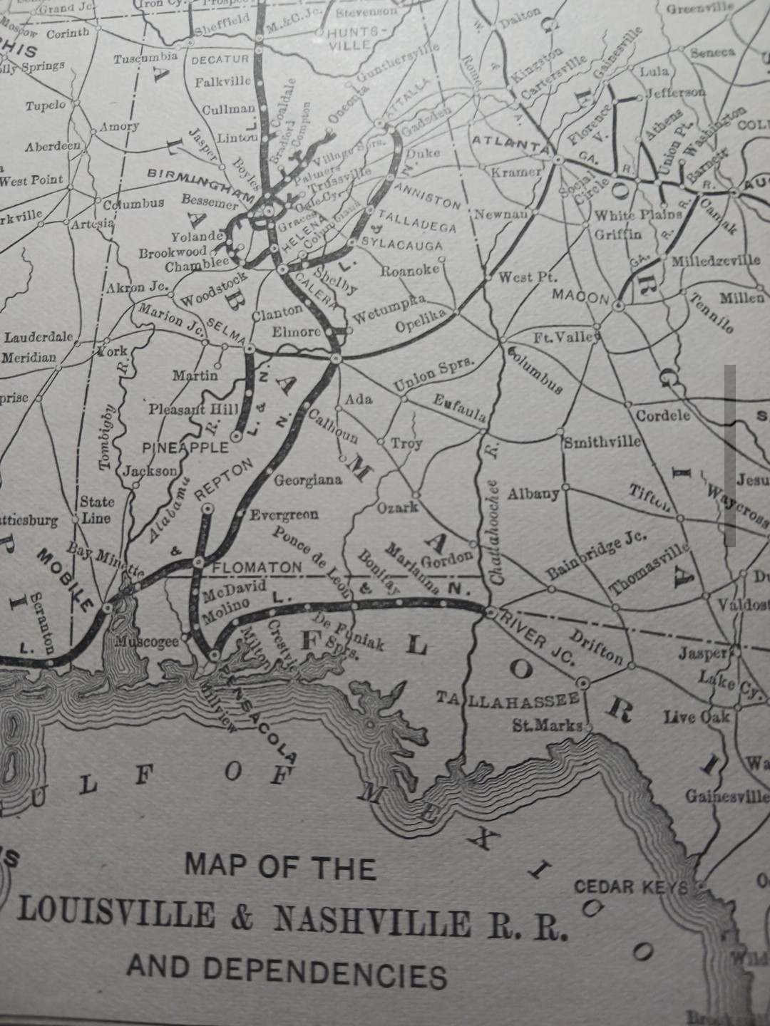~1895 Antique Route Map LOUISVILLE & NASHVILLE RAILROAD all Lines Stations Depot