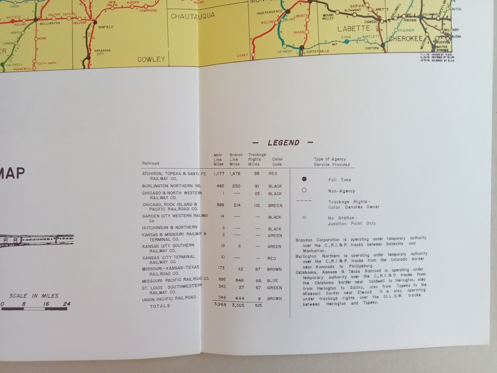 VINTAGE 1982 KANSAS STATE OFFICIAL RAILROAD MAP