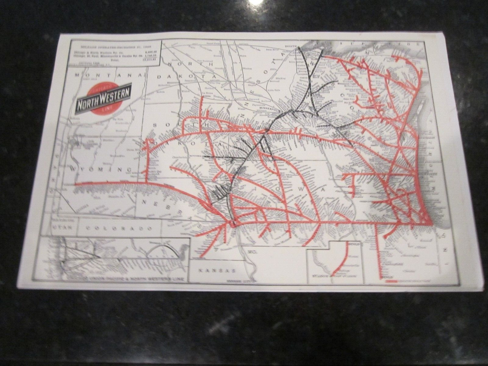 1928 MAP OF NORTH WESTERN & CHICAGO UNION LINES- 17″ X 11″ – HEAVY STOCK PAPER