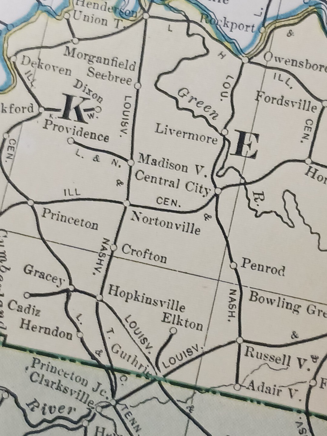 ~1904 vintage Railroad Map TENNESSEE KENTUCKY all Train lines Depots 11″x9″