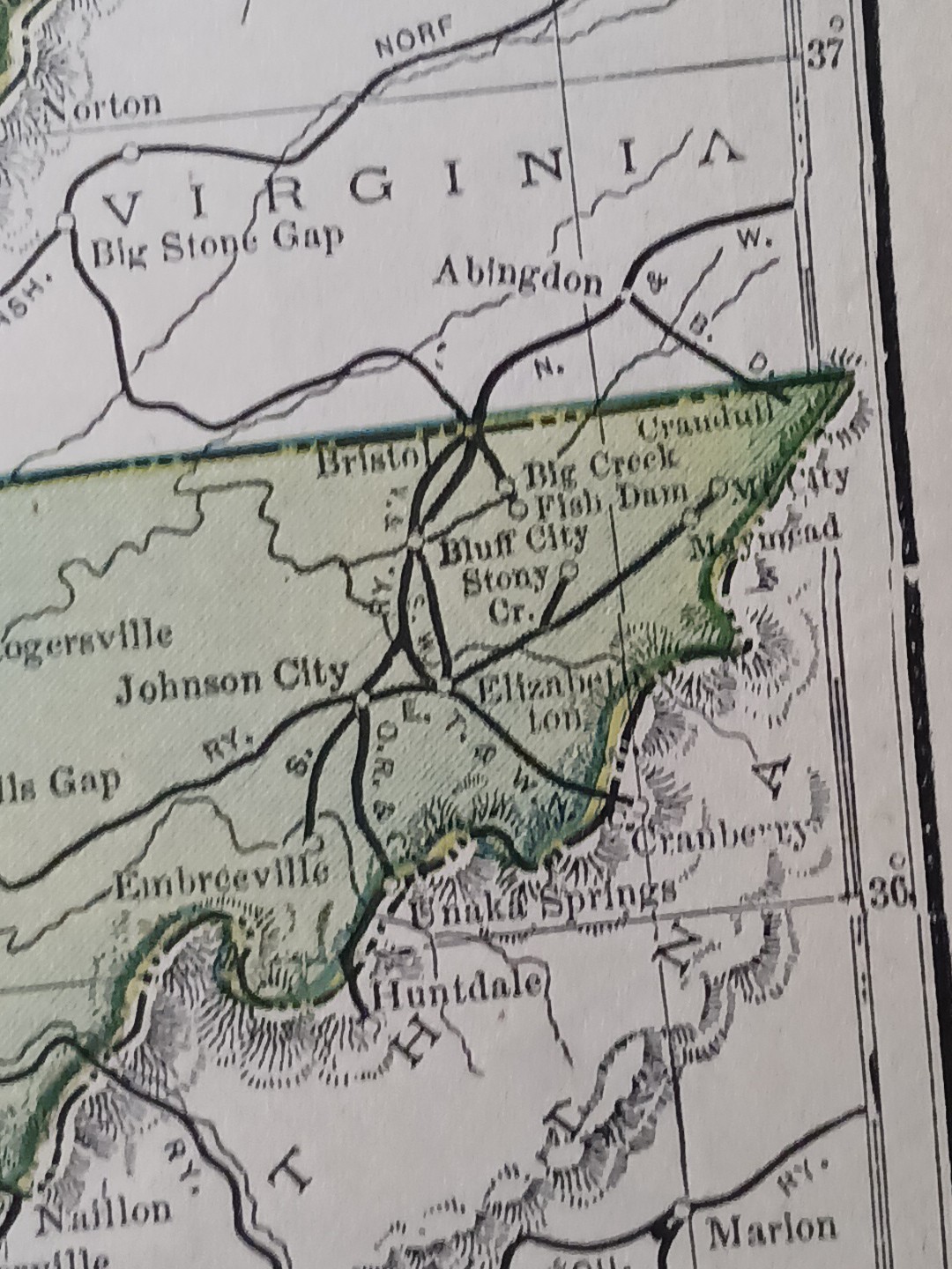 ~1904 vintage Railroad Map TENNESSEE KENTUCKY all Train lines Depots 11″x9″