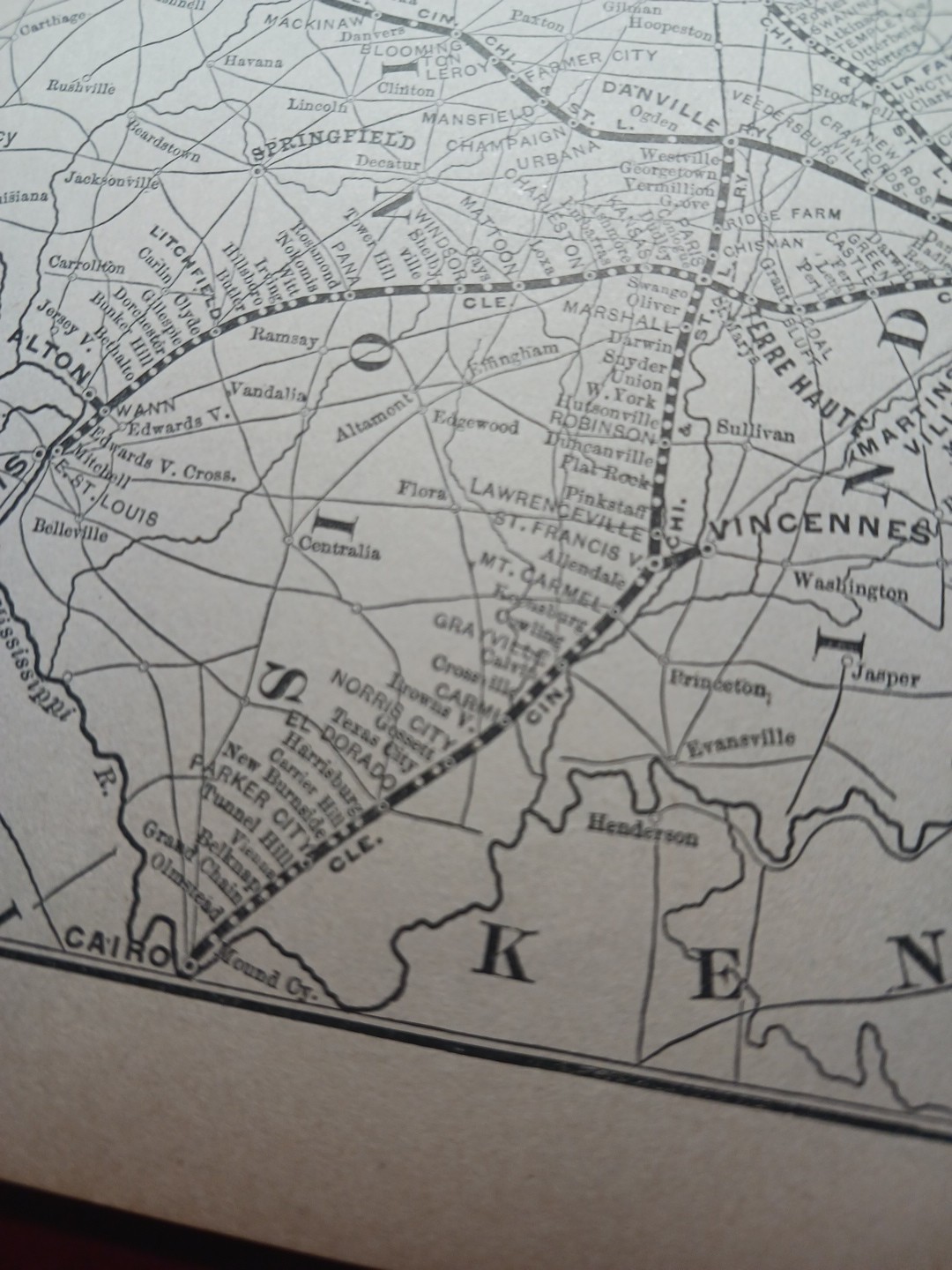 ~1895 Antique Railroad Map CLEVELAND CINCINNATI CHICAGO & ST LOUIS RAILWAY OH IL