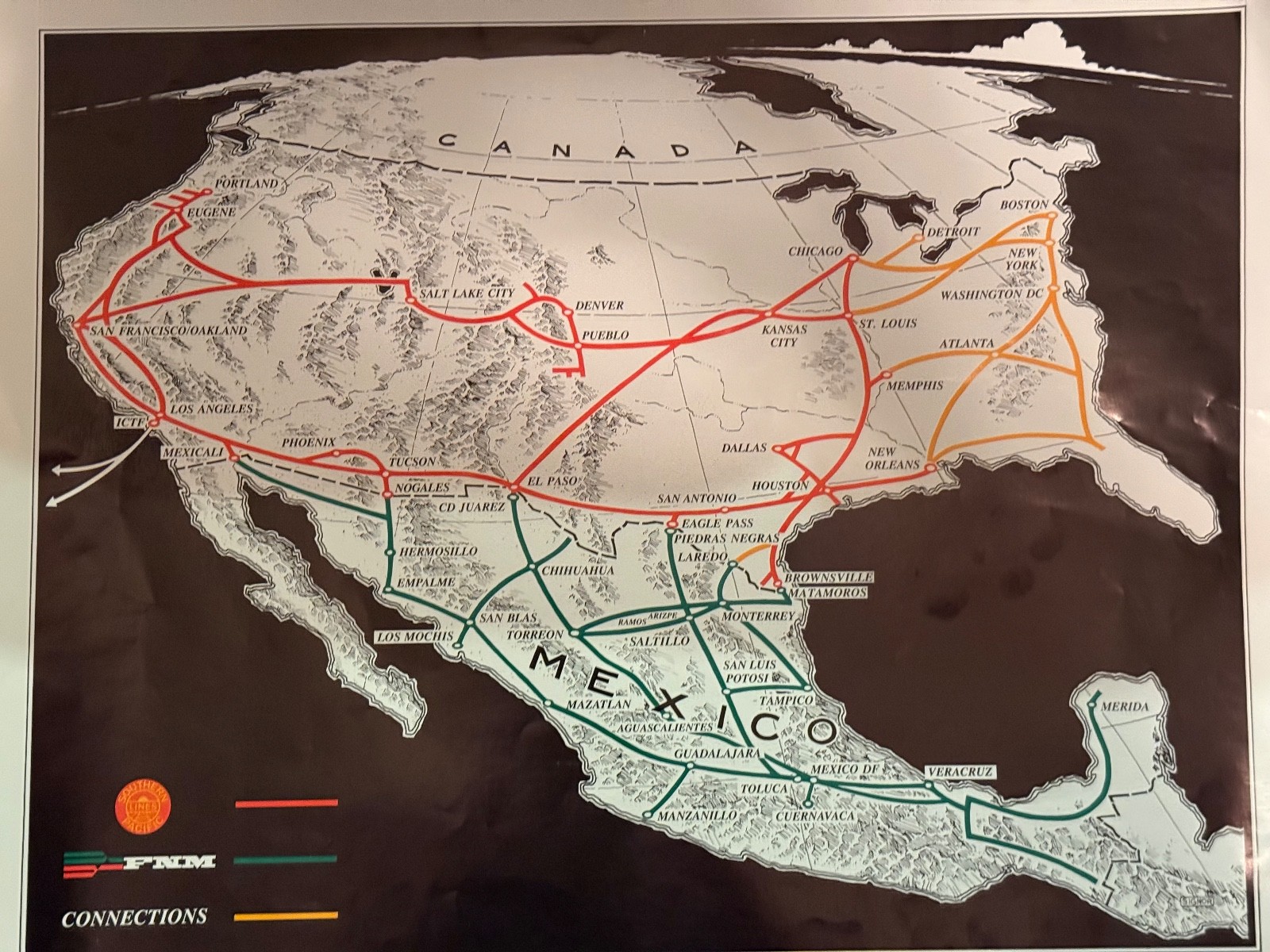 Southern Pacific and Ferrocarriles Nacionales de México Railroad Map