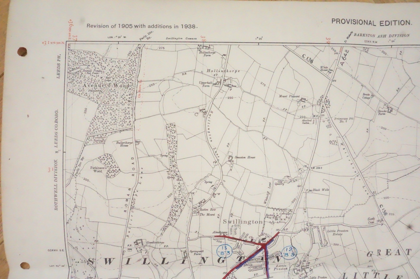 1938 Swillington Garforth Kippax Yorkshire LNER Railway OS Linen Map Ref 55 *