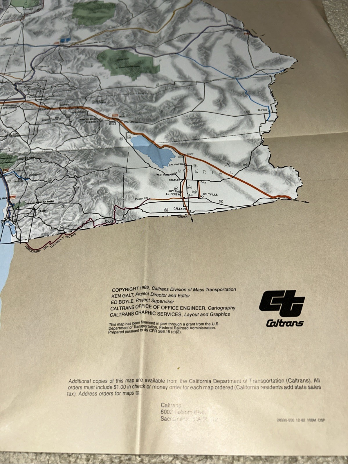 1982 Caltrans California State Railroad Full-color Folded Map 36″x46″