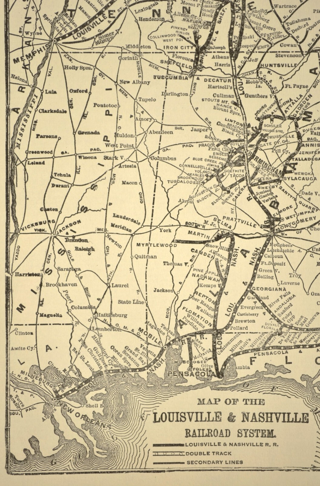 LOUISVILLE & NASHVILLE Railroad Map Vintage Railway Pensacola Florida ca 1925