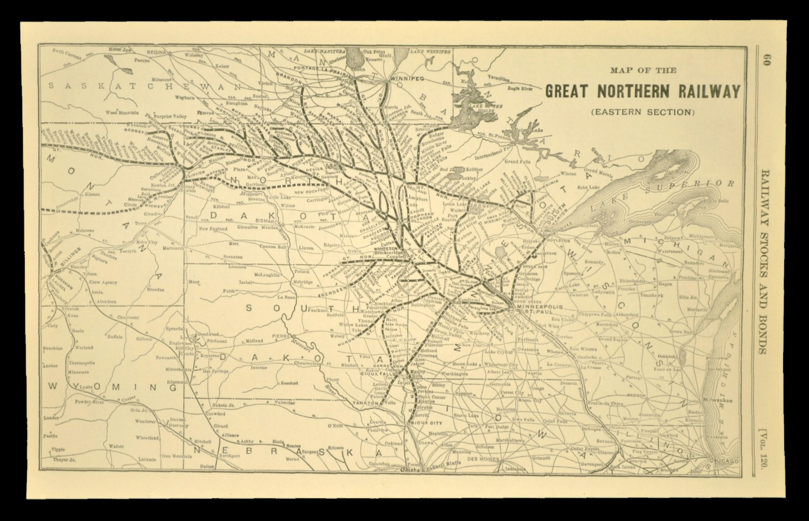 Vintage GREAT NORTHERN Railway Map North Dakota Western North Dakota Old Antique