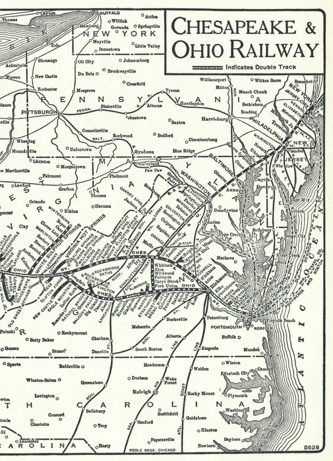 Chesapeake & Ohio Lines – Original 1927 Railroad System Map by Poole Bros.