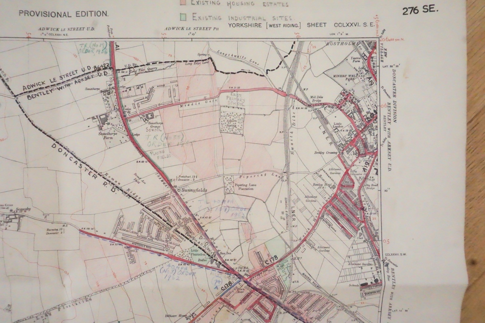 1938 Scawsby Cusworth Yorkshire LNER Railway OS Linen Map Ref 43 *