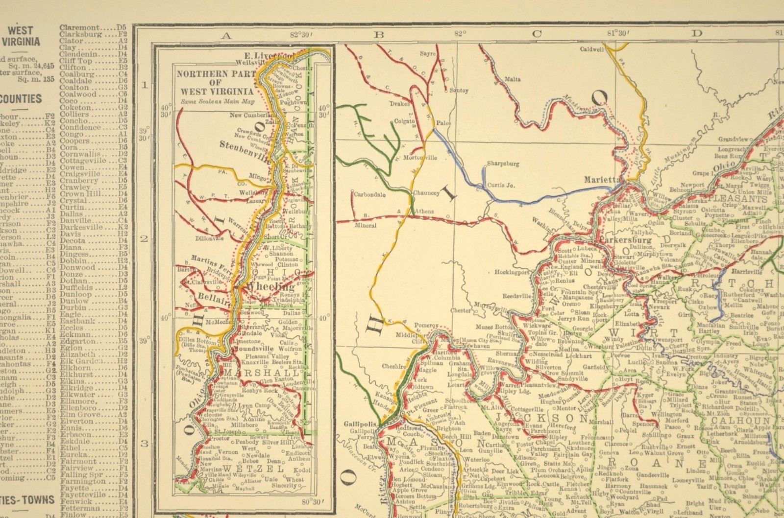 1914 Antique Map of WEST VIRGINIA Railroads Map ORIGINAL Atlas Map B&O RR DATED
