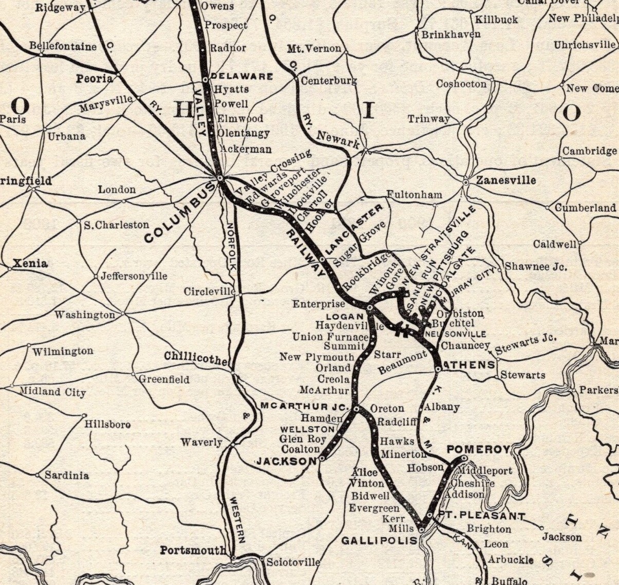 1901 Antique Hocking Valley Railway Map Vintage Railroad Map 381
