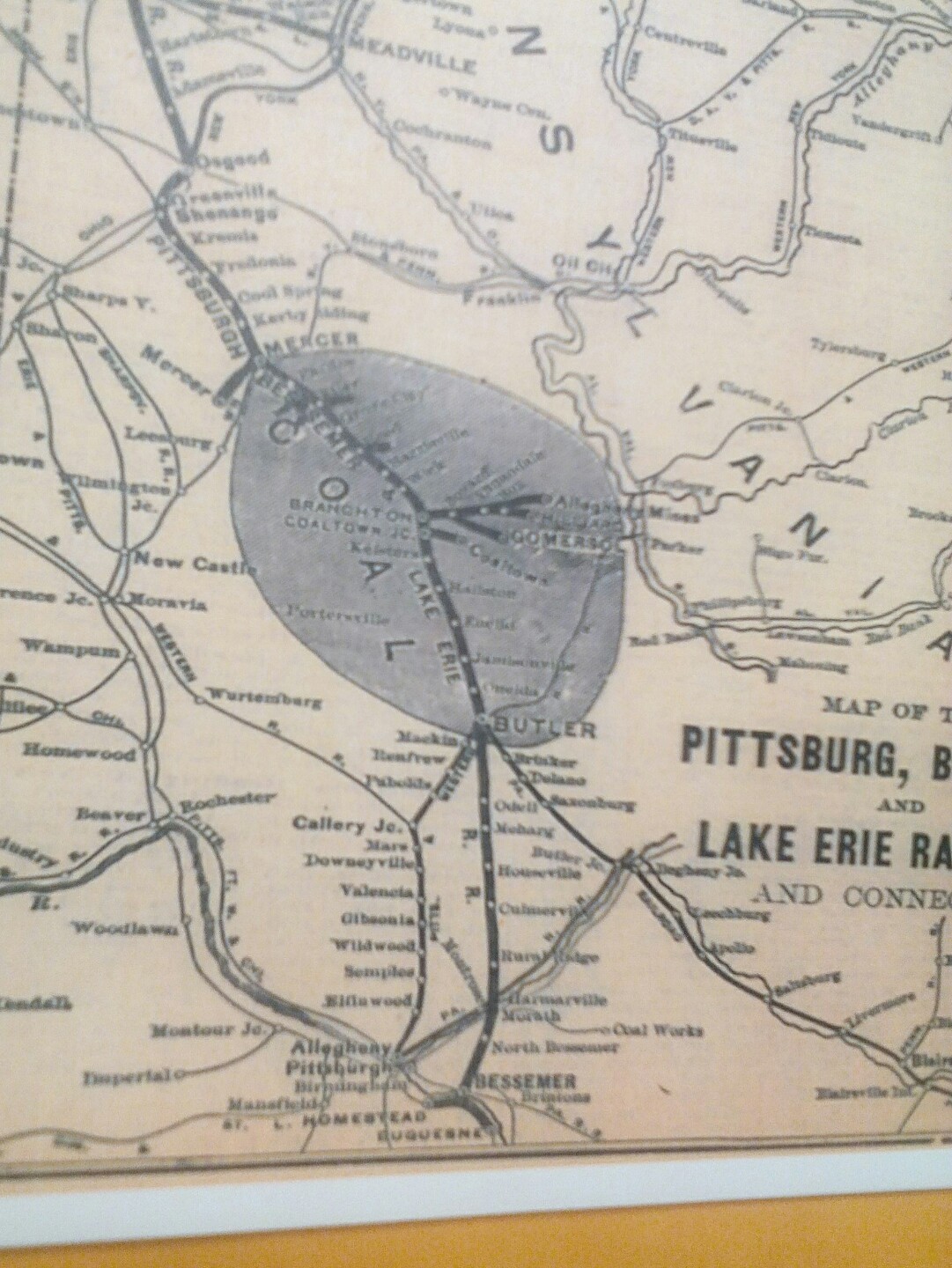 1899 Pittsburgh Bessemer & Lake Erie Railroad & Connections Rare Map 60+ Cities