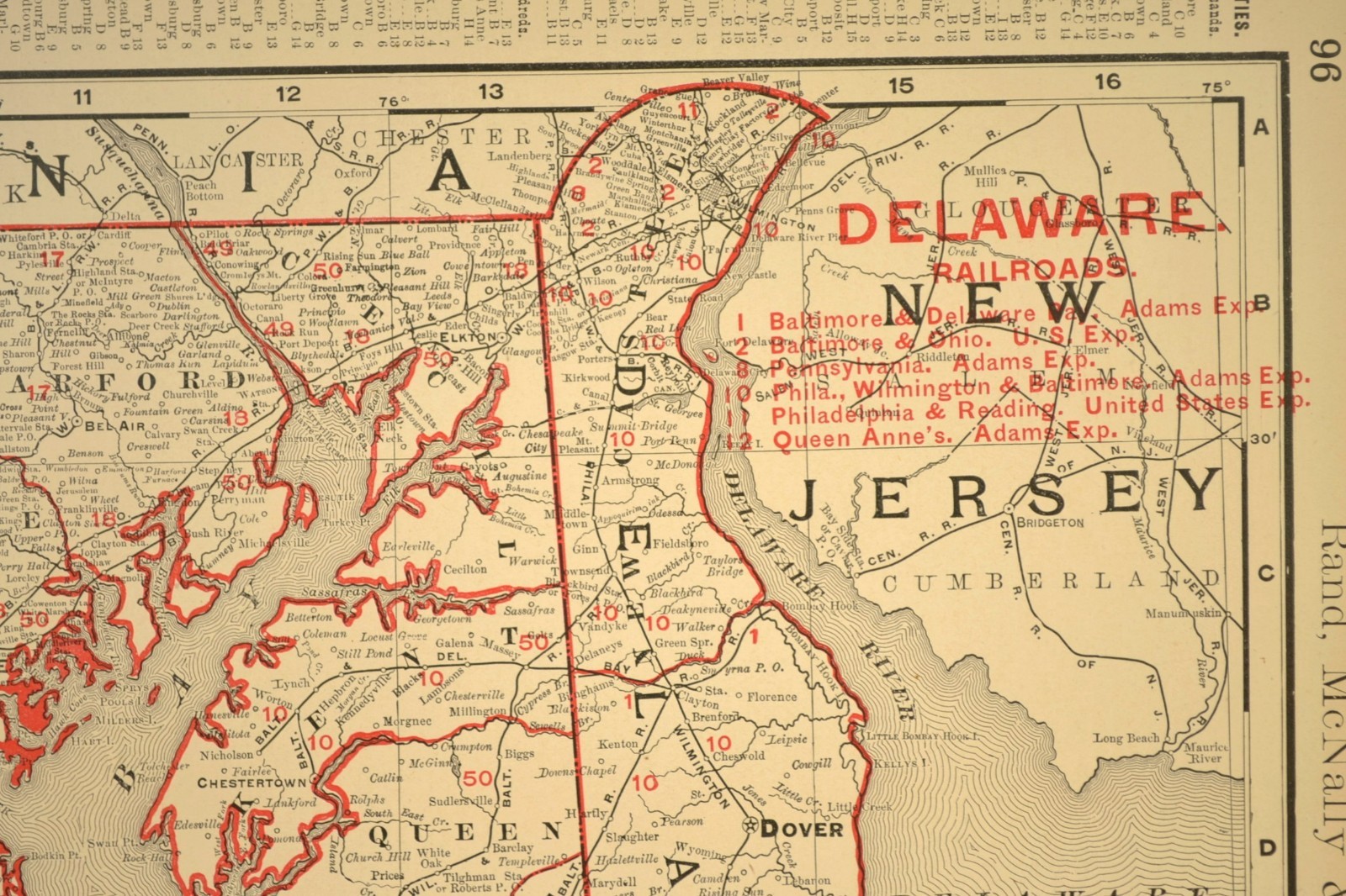 1901 Antique Maryland Railroad Map of Delaware Large Atlas B&O RR PW&B DATED